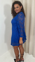 CurveWow Floral Lace Shift Dress Cobalt Blue