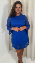 CurveWow Floral Lace Shift Dress Cobalt Blue