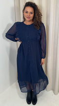 CurveWow Dobby Frill Shirt Dress Navy