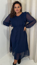 CurveWow Dobby Frill Shirt Dress Navy