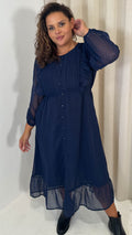 CurveWow Dobby Frill Shirt Dress Navy