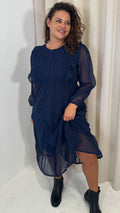 CurveWow Dobby Frill Shirt Dress Navy