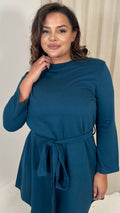 CurveWow Belted Swing Dress Dark Teal