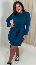 CurveWow Belted Swing Dress Dark Teal