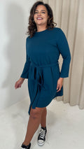 CurveWow Belted Swing Dress Dark Teal