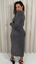 CurveWow Sparkle Wrap Ruched Midi Dress Black/Silver