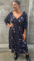 CurveWow Wrap 3/4 Balloon Sleeve Milkmaid Dress Black Marble