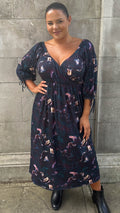 CurveWow Wrap 3/4 Balloon Sleeve Milkmaid Dress Black Marble