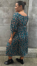 CurveWow Wrap 3/4 Balloon Sleeve Dress Green Floral