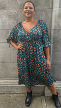 CurveWow Wrap 3/4 Balloon Sleeve Dress Green Floral