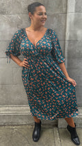 CurveWow Wrap 3/4 Balloon Sleeve Dress Green Floral