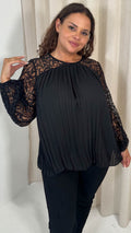 CurveWow Crochet Lace Pleated Swing Top Black