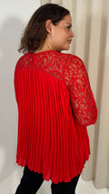 CurveWow Crochet Lace Pleated Swing Top Red