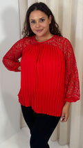 CurveWow Crochet Lace Pleated Swing Top Red