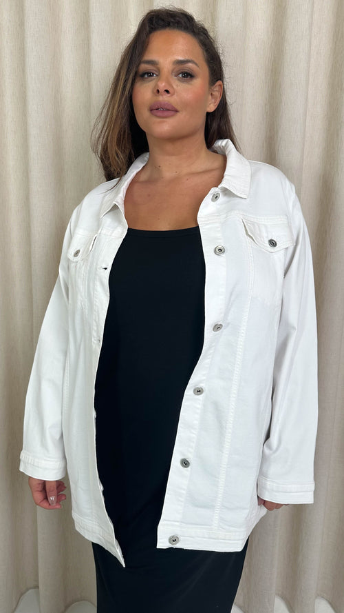 CurveWow Oversized Longline Denim Jacket White