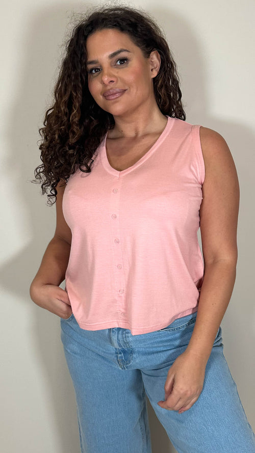 CurveWow Button Front Swing Vest Pink
