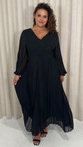 CurveWow Pleated Wrap Maxi Dress Black