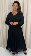 CurveWow Pleated Wrap Maxi Dress Black