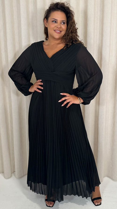 CurveWow Pleated Wrap Maxi Dress Black