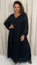 CurveWow Pleated Wrap Maxi Dress Black