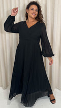 CurveWow Pleated Wrap Maxi Dress Black