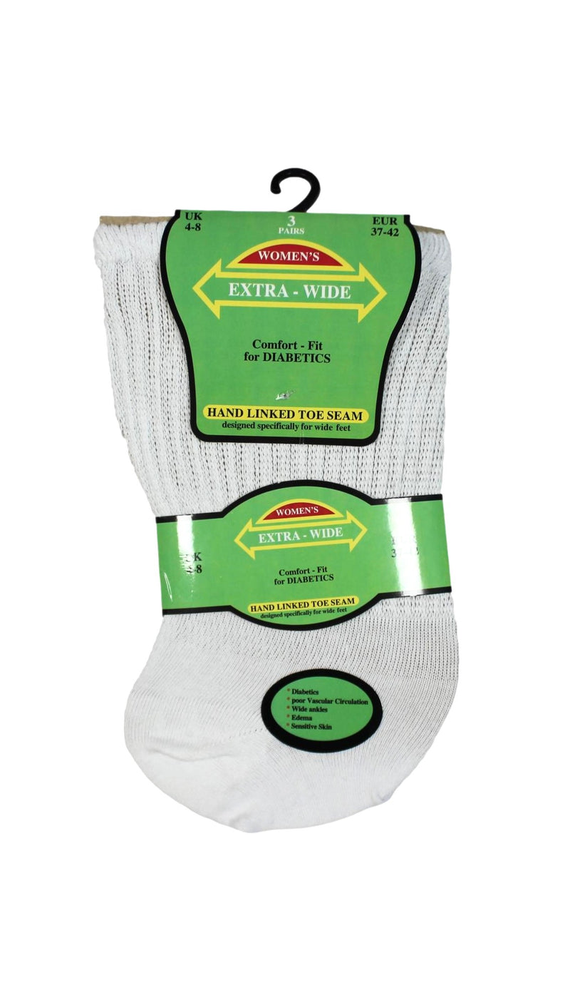 Extra-Wide Diabetic Socks 3 Pack White