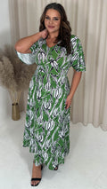 CurveWow Angel Sleeve Tie Back Maxi Dress Green Floral