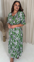 CurveWow Angel Sleeve Tie Back Maxi Dress Green Floral