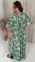 CurveWow Angel Sleeve Tie Back Maxi Dress Green Floral