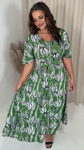 CurveWow Angel Sleeve Tie Back Maxi Dress Green Floral