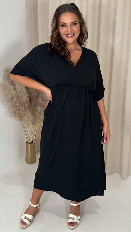 CurveWow Kimono Wrap Midaxi Dress Black