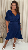 CurveWow Wrap Plisse Dress Navy