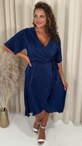 CurveWow Wrap Plisse Dress Navy