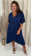 CurveWow Wrap Plisse Dress Navy