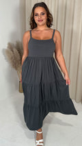 CurveWow Tiered Maxi Dress Charcoal Grey