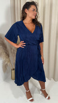 CurveWow Wrap Plisse Dress Navy