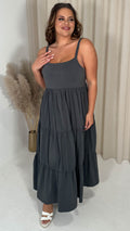 CurveWow Tiered Maxi Dress Charcoal Grey