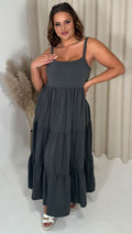 CurveWow Tiered Maxi Dress Charcoal Grey