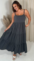 CurveWow Tiered Maxi Dress Charcoal Grey