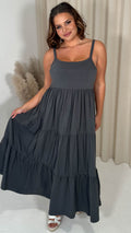 CurveWow Tiered Maxi Dress Charcoal Grey