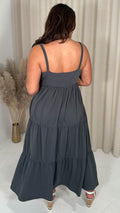 CurveWow Tiered Maxi Dress Charcoal Grey