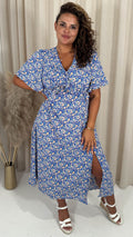 CurveWow Frill Bust Vneck Tea Dress Blue Floral