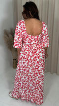 CurveWow Ruched Front Angel Sleeve Maxi Red Floral