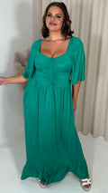 CurveWow Ruched Front Angel Sleeve Maxi Dress Green