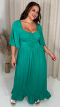 CurveWow Ruched Front Angel Sleeve Maxi Dress Green