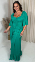 CurveWow Ruched Front Angel Sleeve Maxi Dress Green