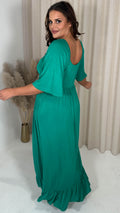 CurveWow Ruched Front Angel Sleeve Maxi Dress Green