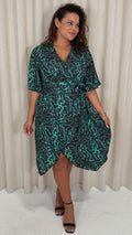 CurveWow Wrap Midi Dress Green Animal