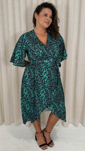 CurveWow Wrap Midi Dress Green Animal