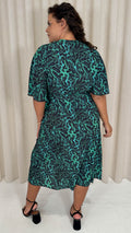 CurveWow Wrap Midi Dress Green Animal